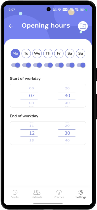 Dental_software_Dentaltap_Setting_work_hours